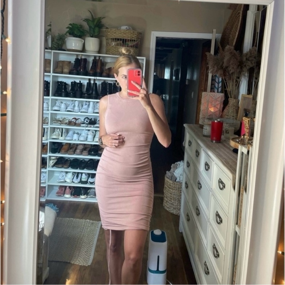 Shein runched tan ribbed dress